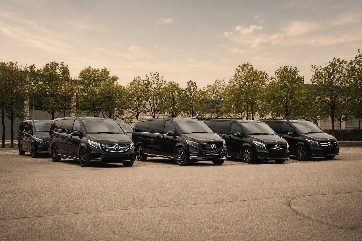 Reihe schwarzer Mercedes V-Klassen
